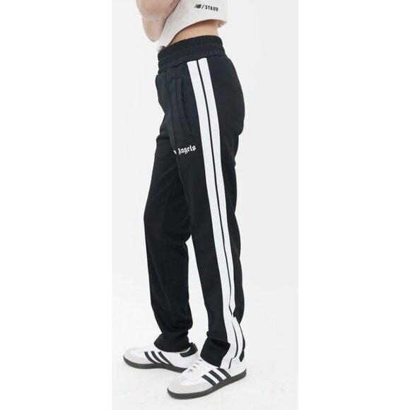 Palm Angels Pants - PALM ANGELS Black White Stripe Slim Classic Logo Track Pants Street - Size M